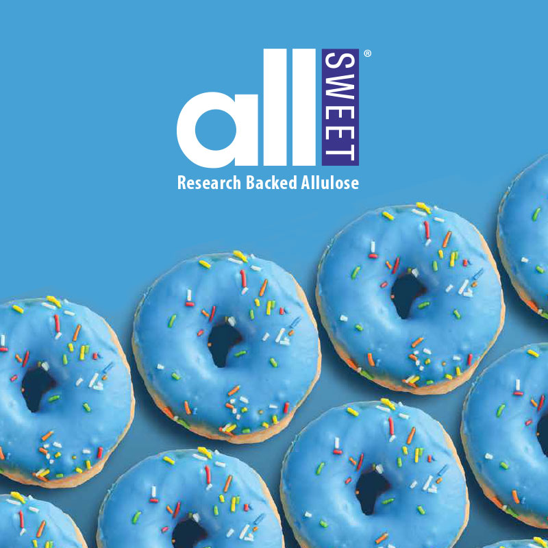 Image of allSWEET Logo overlapping Blue Doughnuts