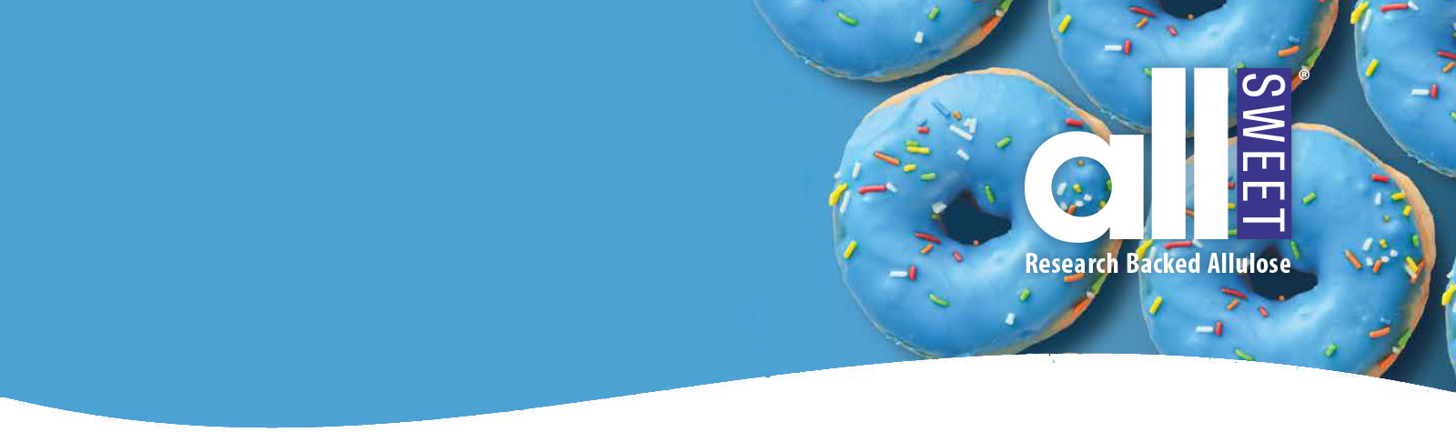 Image of allSWEET Logo overlapping Blue Doughnuts